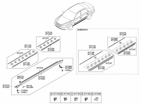 2009 Hyundai Sonata Clip-Side Garnish Mounting Diagram for 87705-3F000