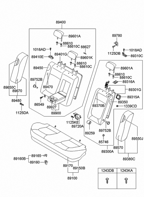 2010 Hyundai Sonata Back Assembly-Rear Seat RH Diagram for 89400-0A000-U7A