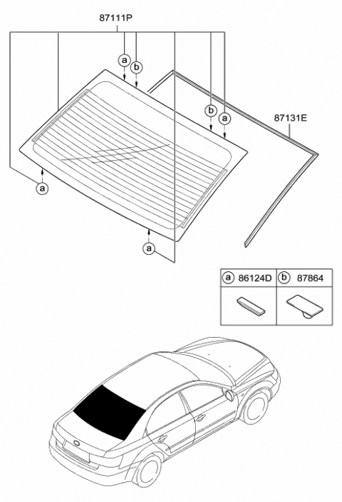 2008 Hyundai Sonata Glass Assembly-Rear Window Diagram for 87110-0A010