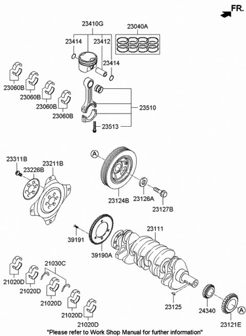 2014 Hyundai Tucson Bearing Pair Set-Crank shaft Diagram for 21020-2E000