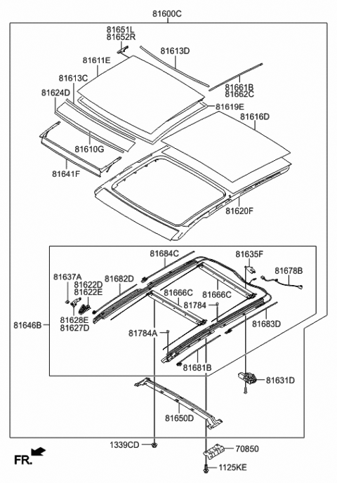2014 Hyundai Tucson Panoramaroof Front Glass Panel Assembly Diagram for 81610-2S000