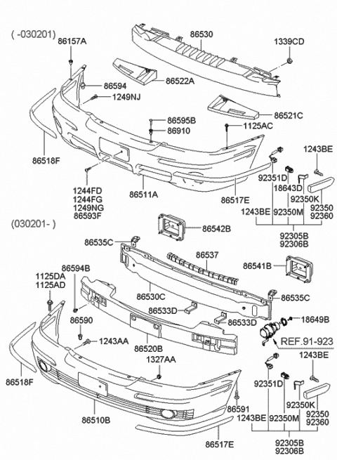 2005 Hyundai XG350 Bracket Assembly-Front Rail Center Mounting Diagram for 86537-39500