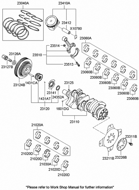 2004 Hyundai XG350 Ring Set-Piston Diagram for 23040-35520