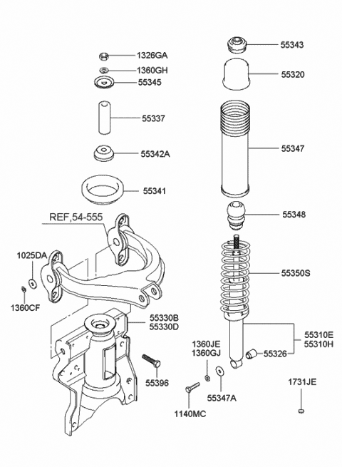 2005 Hyundai XG350 Rear Shock Absorber Assembly,Gas,Left Diagram for 55311-38601