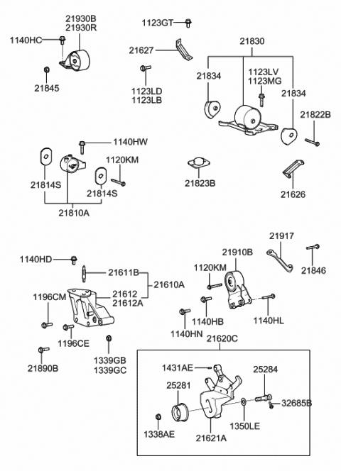 2004 Hyundai XG350 Engine Mounting Bracket Assembly Diagram for 21810-39800