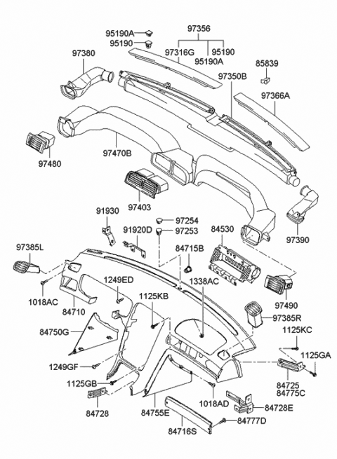 2001 Hyundai XG300 Hose Assembly-Side Defroster,RH Diagram for 97390-39000