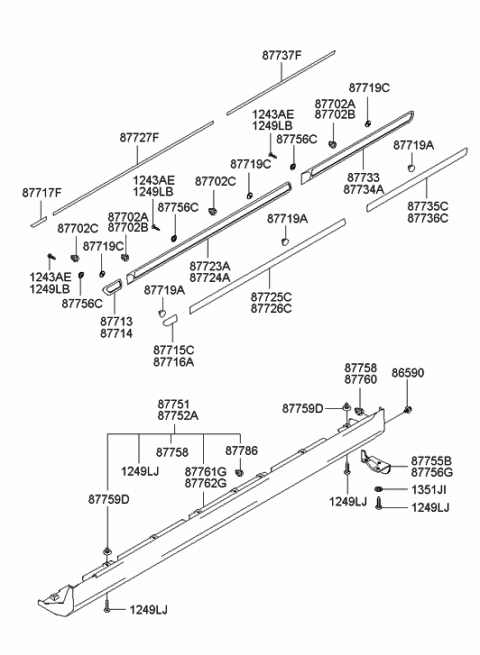 2001 Hyundai XG300 Clip-Side Sill Moulding Mounting Diagram for 87758-35000