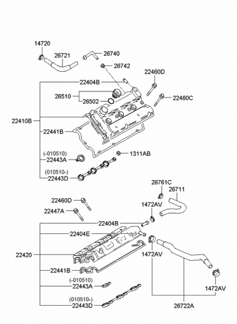 2001 Hyundai XG300 Hose Assembly-Blow By Diagram for 26722-39510