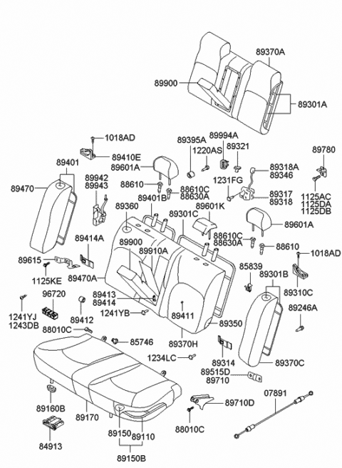 2003 Hyundai XG350 Rear Seat Back Armrest Assembly Diagram for 89900-39890-SWZ