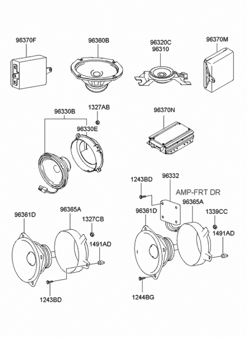 2000 Hyundai XG300 Front Tweeter Speaker Assembly,Right Diagram for 96311-39100