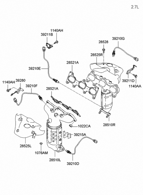 2005 Hyundai Tucson Exhaust Manifold Assembly, Right Diagram for 28510-37520