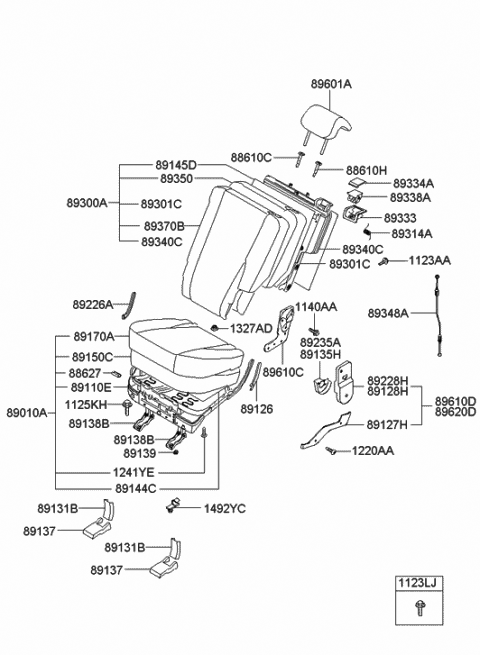 2005 Hyundai Tucson Rear Left-Hand Seat Back Covering Diagram for 89370-2E010-J9A