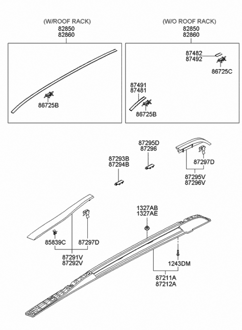 2005 Hyundai Tucson Moulding-Roof Rear,LH Diagram for 87230-2E010