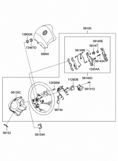 2006 Hyundai Tucson Steering Wheel Assembly Diagram for 56110-2E540-Z9