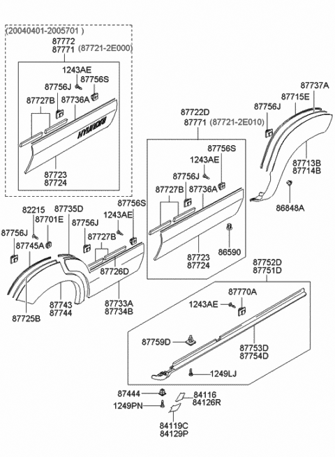 2005 Hyundai Tucson Grommet-Side Sill Moulding Mounting Diagram for 87759-27000