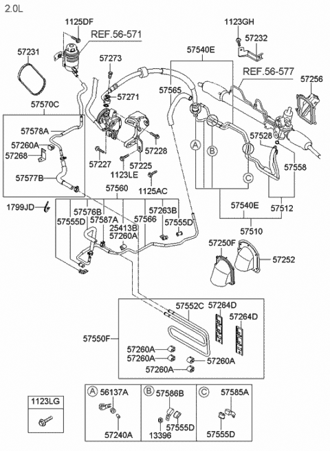 2006 Hyundai Tucson Bracket-Pressure Hose Mounting Diagram for 57232-2E000