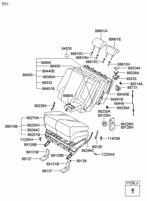 Rear Genuine Hyundai 89200-2E000-DDL Seat Cushion Assembly Right Rear Genuine Hyundai 89200-2E000-DDL Seat Cushion Assembly Right
