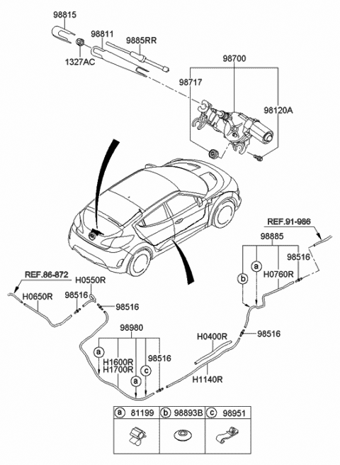2011 Hyundai Veloster Rubber Pad-Rear Wiper Diagram for 98717-3J000