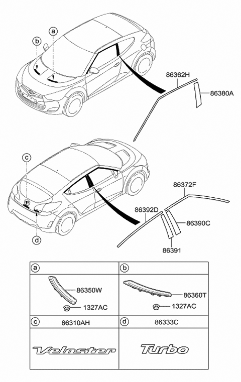 2013 Hyundai Veloster Hood Garnish Assembly Diagram for 86350-2V000