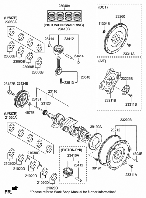 2014 Hyundai Veloster Piston & Pin & Snap Ring Assembly Diagram for 23041-2BAA0