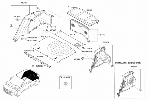 2014 Hyundai Veloster Mat Assembly-Luggage Covering Diagram for 85710-2V150-RY