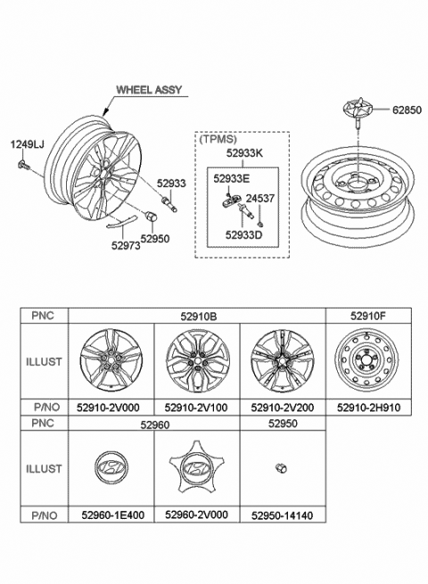 2011 Hyundai Veloster Cap-Wheel Accent Diagram for 52973-2V000-P9R