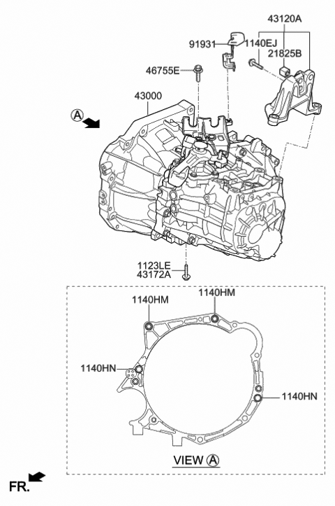 2011 Hyundai Veloster Transmission Assembly-Manual Diagram for 43000-32956