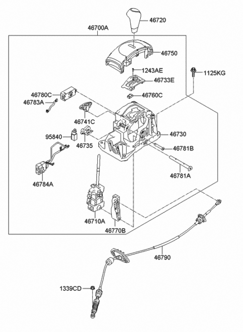 2013 Hyundai Veloster Shift Lever Control (ATM) Diagram