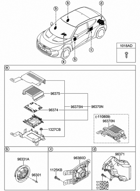 2011 Hyundai Veloster Rear Door Speaker Assembly Diagram for 96360-2V100