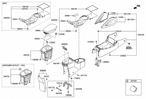 2015 Hyundai Veloster Console Armrest Assembly Diagram for 84660-2V300-YGS