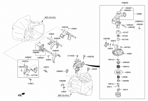2015 Hyundai Veloster Bracket Assembly-Rail Support Diagram for 43878-2A000