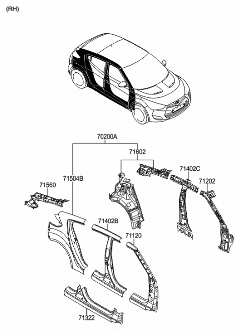 2015 Hyundai Veloster Panel Assembly-Quarter Outer,RH Diagram for 71504-2VC45