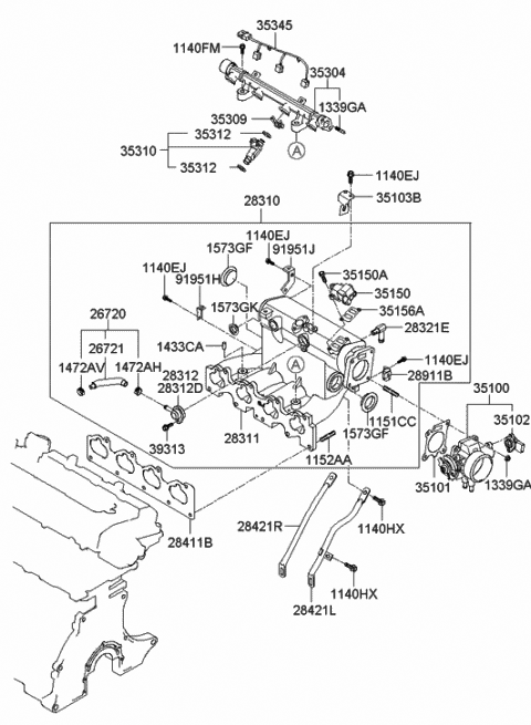 Genuine Hyundai 35120-35401 Throttle Mixing Body Assembly Genuine Hyundai 35120-35401 Throttle Mixing Body Assembly