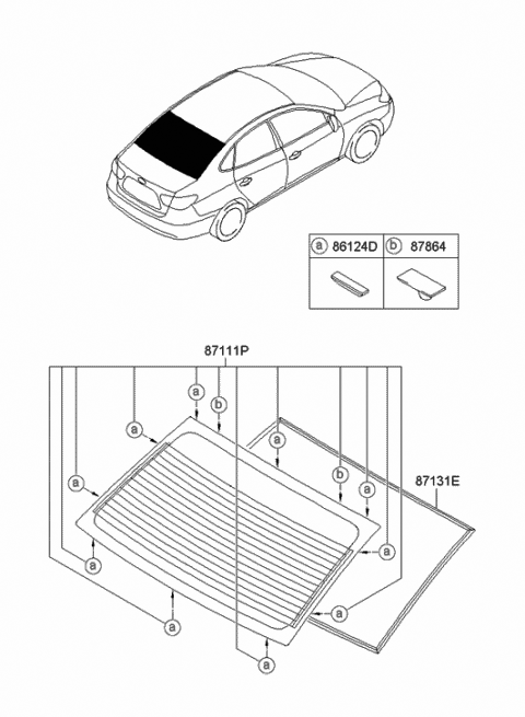 2006 Hyundai Elantra Glass Assembly-Rear Window Diagram for 87110-2H110