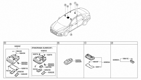 2019 Hyundai Sonata Hybrid Overhead Console Lamp Assembly Diagram for 92800-D3000-TRY