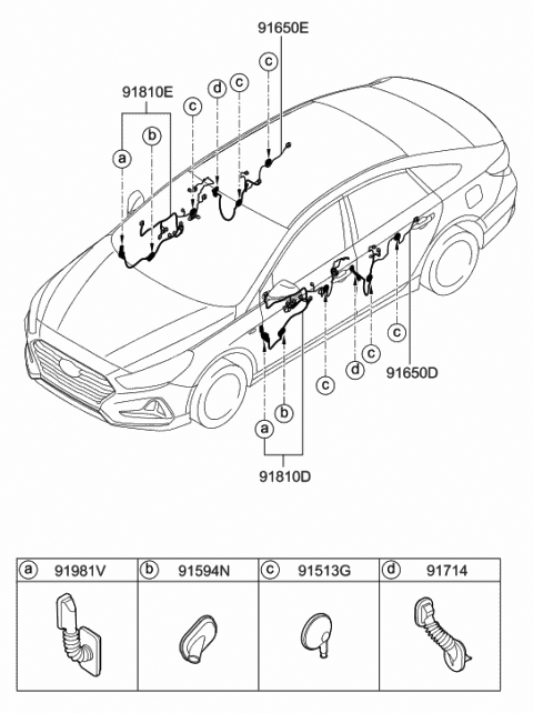 2019 Hyundai Sonata Hybrid Grommet-Door Wiring Diagram for 91983-3S000