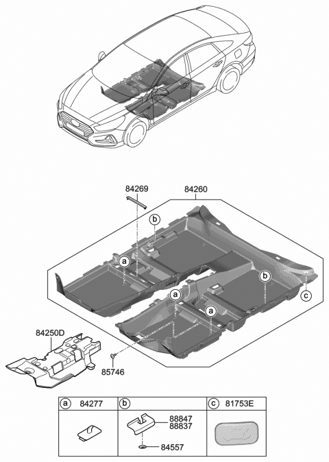 2019 Hyundai Sonata Hybrid Carpet Assembly-Floor Diagram for 84260-E6700-TRY