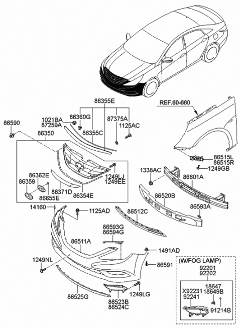 2014 Hyundai Sonata Bracket Assembly-Front Bumper Upper Side,R Diagram for 86556-3S000