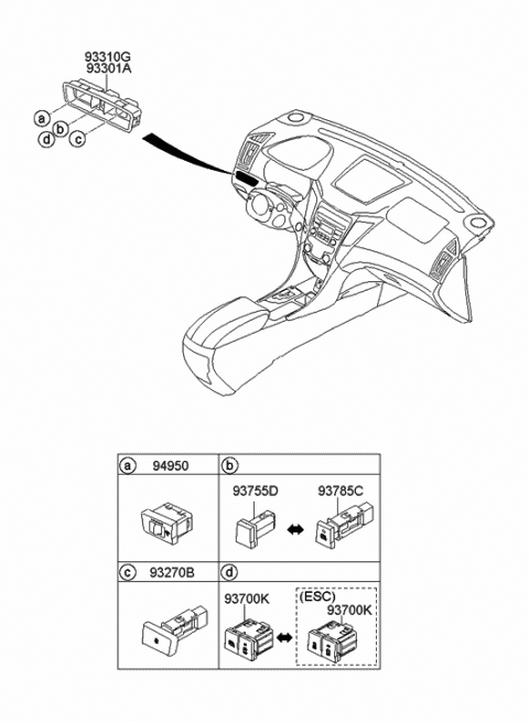 2011 Hyundai Sonata Bezel-Lower Crash Pad Switch Mounting Diagram for 93310-3Q000-RAS