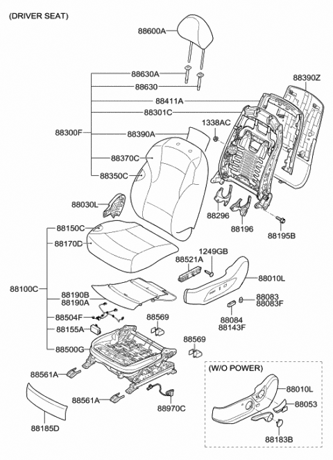 2011 Hyundai Sonata Front Driver Side Seat Cushion Covering Diagram for 88160-3Q000-Y3A