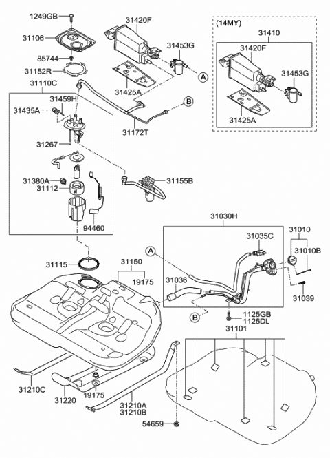 2010 Hyundai Sonata Fuel Pump & Sender Module Assembly Diagram for 31110-3Q500