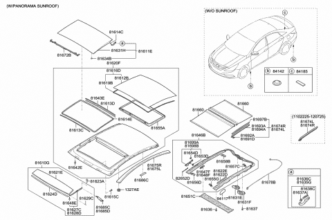 2012 Hyundai Sonata Guide Shoe Assembly Diagram for 81653-3S010