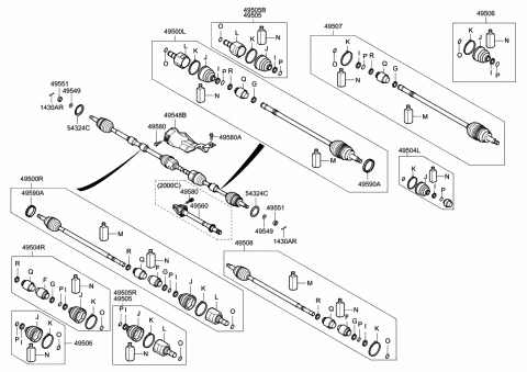 Genuine Hyundai 49560-3Q750 Bearing Bracket and Drive Shaft Assembly