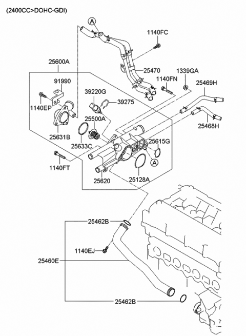Coolant Pipe & Hose - 2009 Hyundai Sonata New Body Style