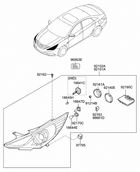 2013 Hyundai Sonata Driver Side Headlight Assembly Composite Diagram for 92101-3Q000