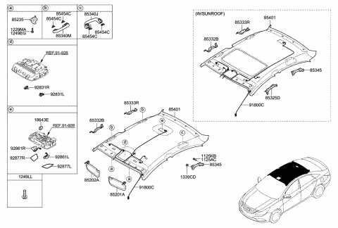 2012 Hyundai Sonata Headlining Assembly Diagram for 85410-3Q510-TX