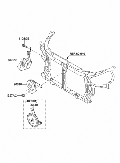 2011 Hyundai Sonata Horn Assembly-Low Pitch Diagram for 96610-3K001