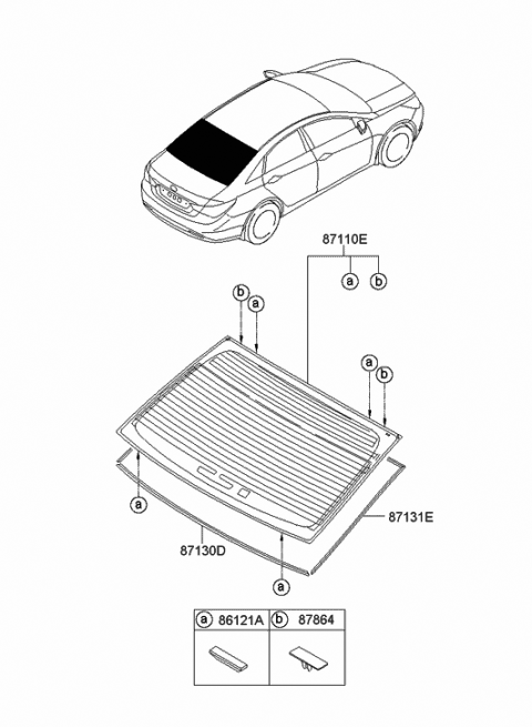 2014 Hyundai Sonata Glass Assembly-Rear Window Diagram for 87110-3Q000