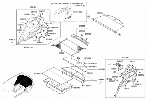 2013 Hyundai Santa Fe Sport Clip-Trim Mounting Diagram for 85849-3L000