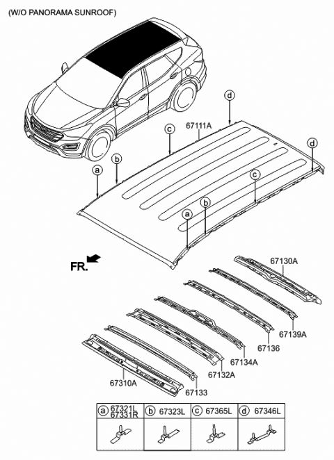 2014 Hyundai Santa Fe Sport Rail Assembly-Roof Front Diagram for 67121-2W300